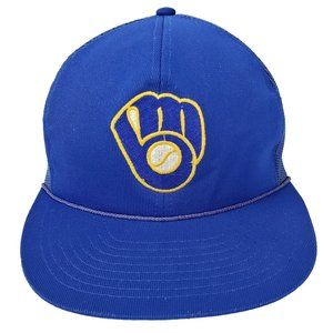 Milwaukee Brewers Hat - Vintage Snapback Trucker Baseball Cap Blue Mesh Rope MLB
